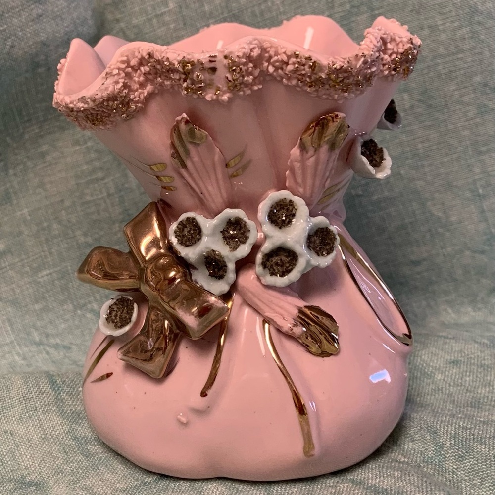 Vintage Napco Japan ceramic pink bag vase